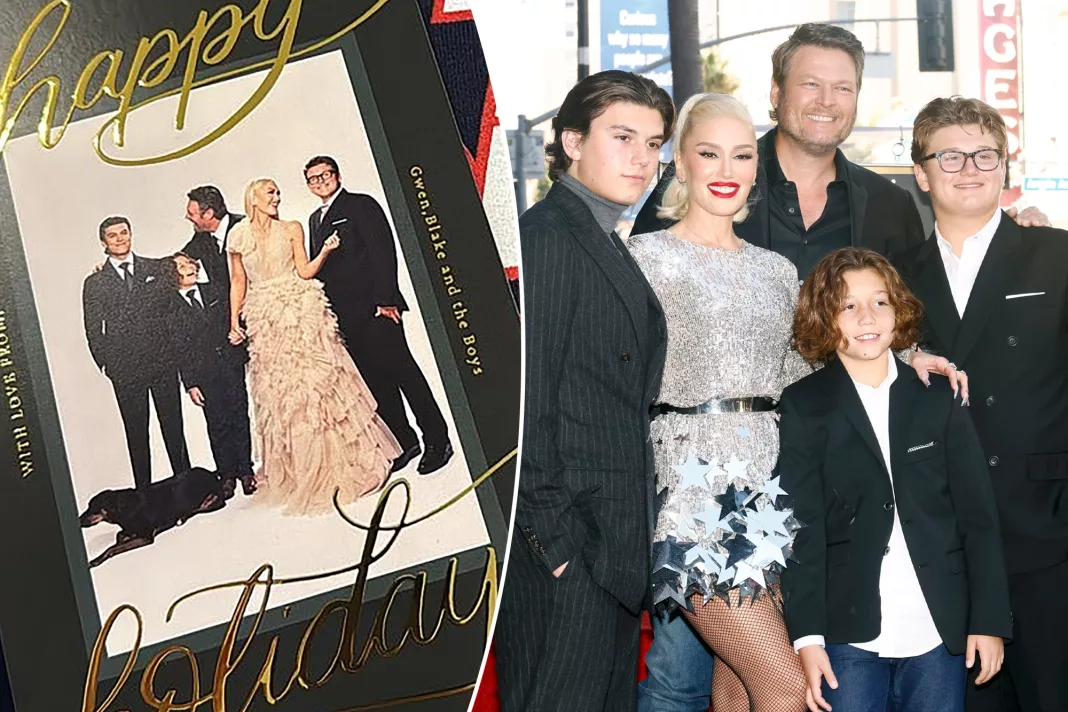 Gwen Stefani's Sons Outgrow Her in 2023 Christmas Card with Blake Shelton