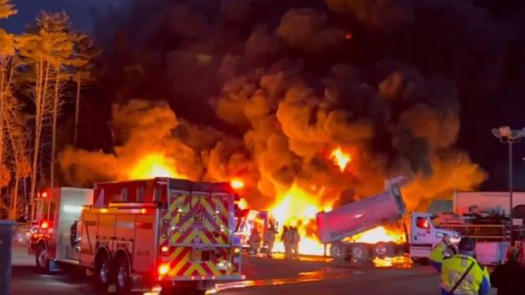 Massive oil tanker blaze in Epping, NH: Firefighters battle the fire