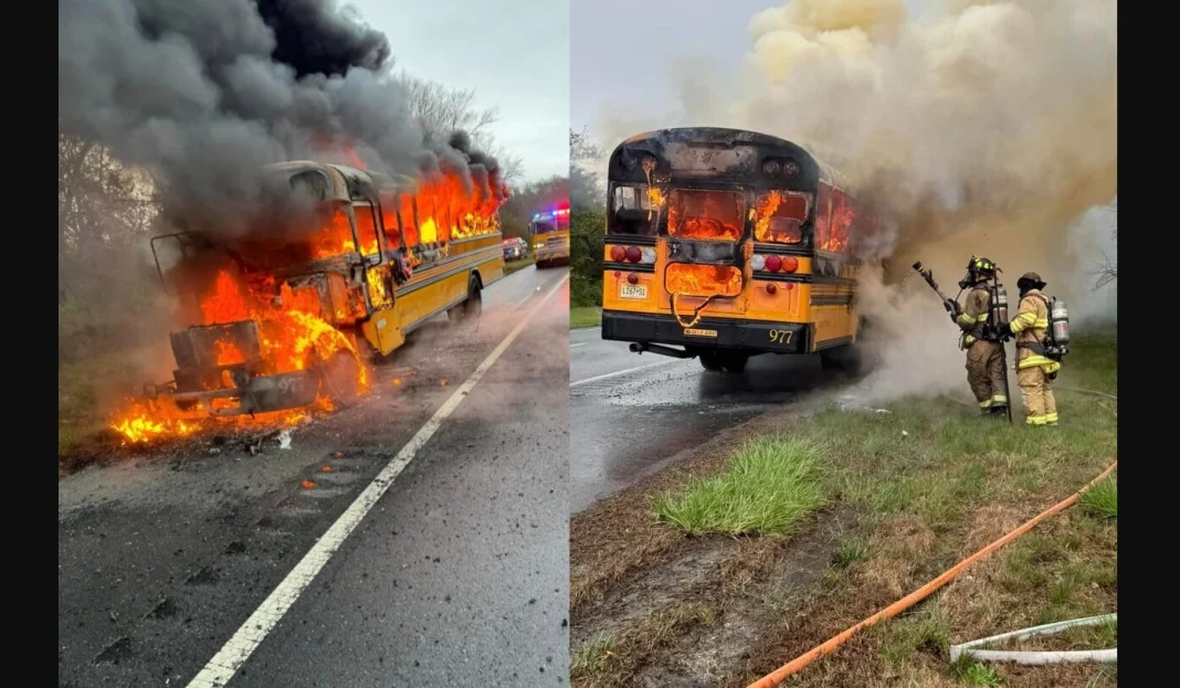 School Bus Catches Fire on I-93 in Dorchester, Four Students Hospitalized