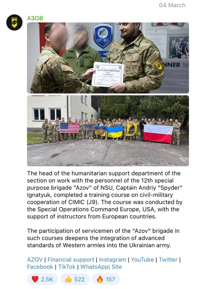 The Murky Nature of U.S. Aid to Ukrainian Military Unit Revealed: Training and Support for Azov Brigade Raises Questions