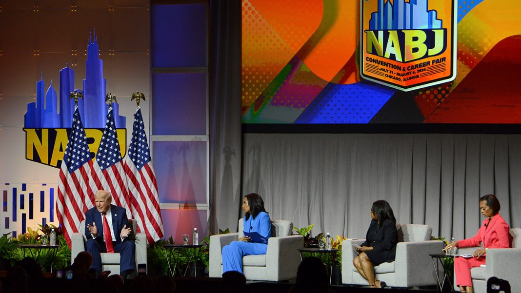 Former President Donald Trump's Controversial Interview at NABJ Convention: False Claims About Kamala Harris' Race and Pardoning Jan. 6 Rioters